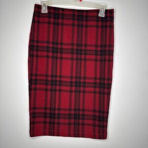 By & By Pencil Skirt Women Large Red Black Plaid Elastic Waist Stretch